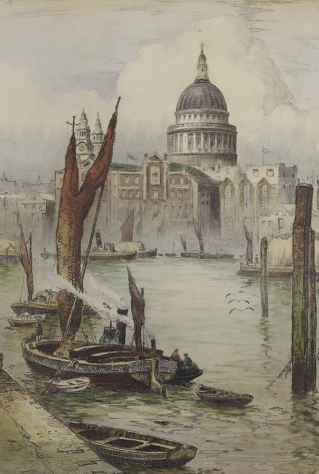 Robert Herdman-Smith (1879-1945), colour etching, 'St Paul's from Bankside', signed in pencil, 25 x 18cm